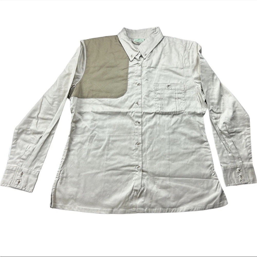 Beretta Women Tan Quilted Padded Collar Button Front Shirt Shooting Size Large